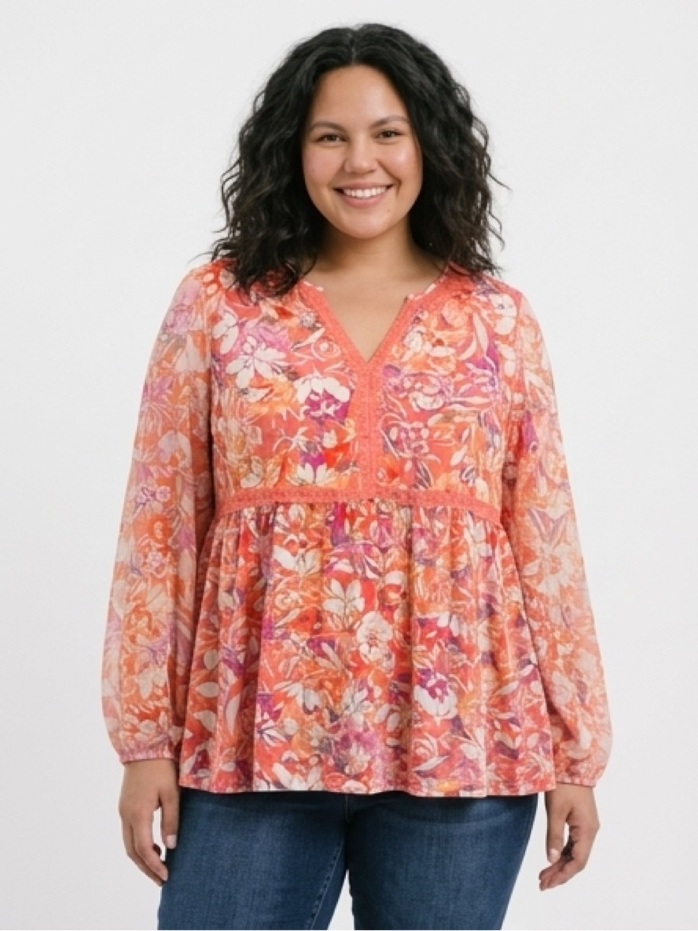 torrid Coral Pink Floral Peasant Tunic
